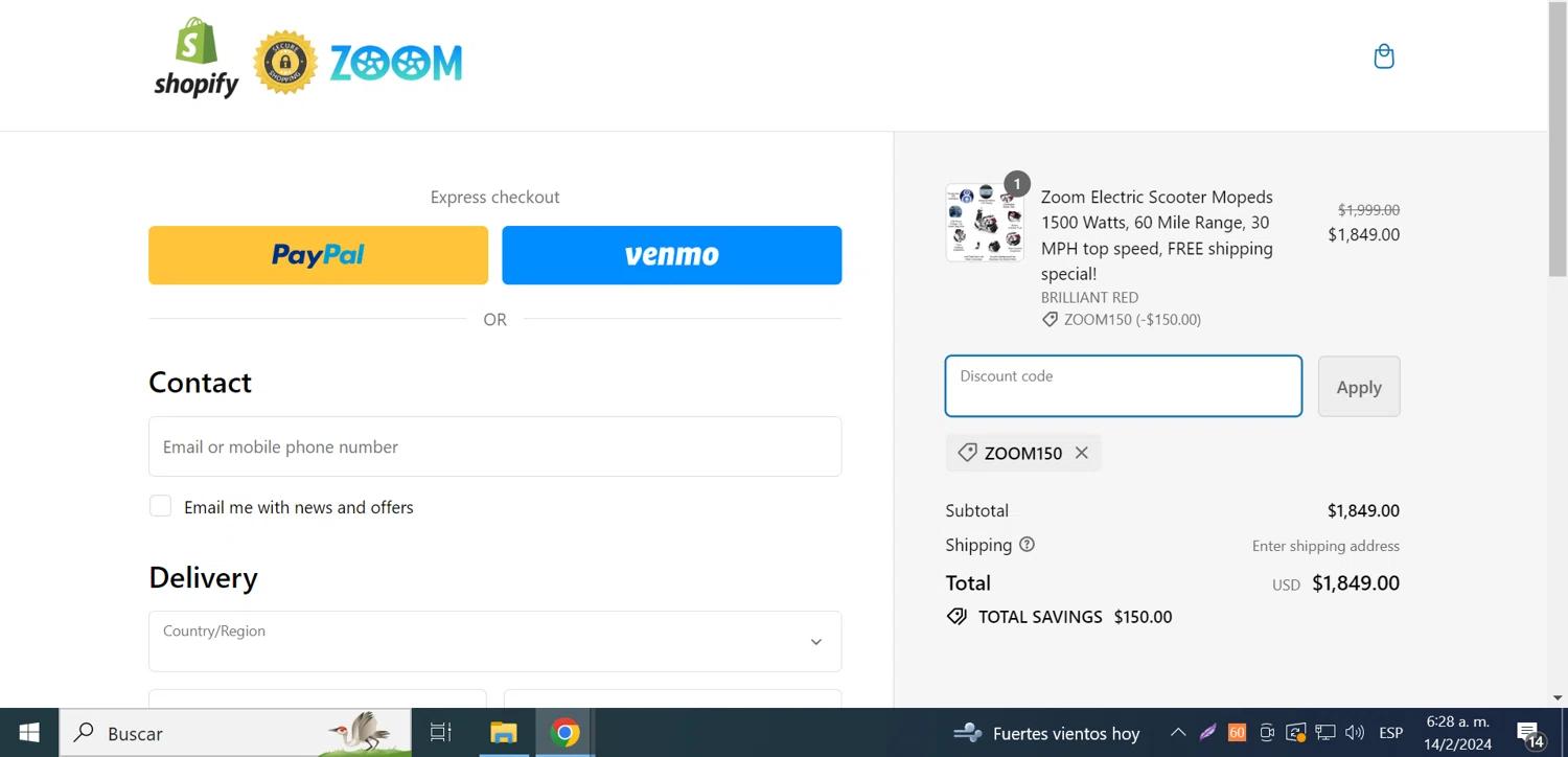 where to use Zoom Electric Scooters promo code box