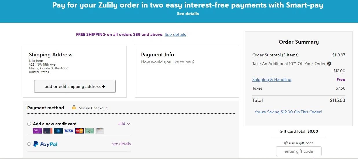 where to use Zulily promo code box